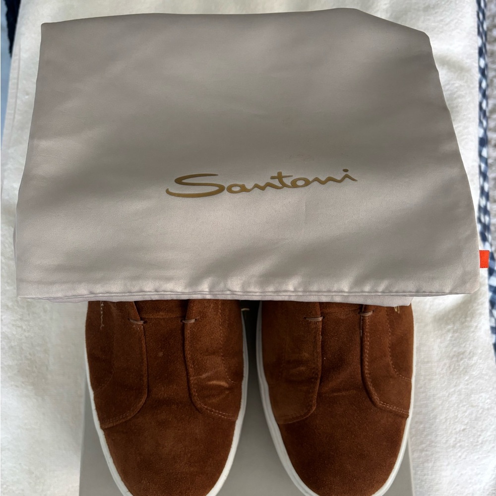 Santoni  - Brown Suede Sneakers with Laceless Design size US 10.5/UK 9.5 - Picture 5 of 7